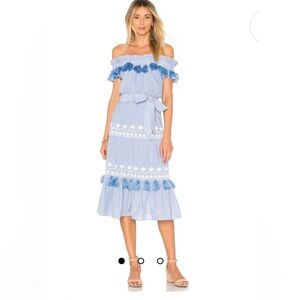 Tularosa blue and white midi dress. From revolve